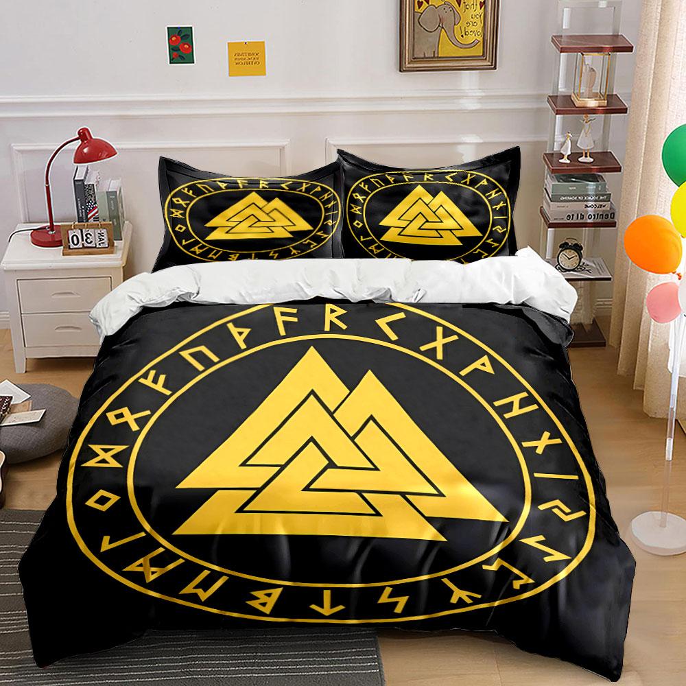 Golden Valknut, Runic Circle. Bedding Sets Duvet Cover Sets Duvet Covers Pillowcases(1*Duvet Cover 2*Pillowcases Without Duvet Insert)