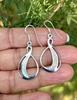 925 Sterling Silver Oxidized Danglers Earrings with Mother of Pearl, Long Linear Earring, Cutwork FREE SHIP, 4.78 Gm
