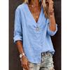 QICED Women's Fashion Casual Solid Color Print Long Sleeve  V Neck Blouses & Shirts