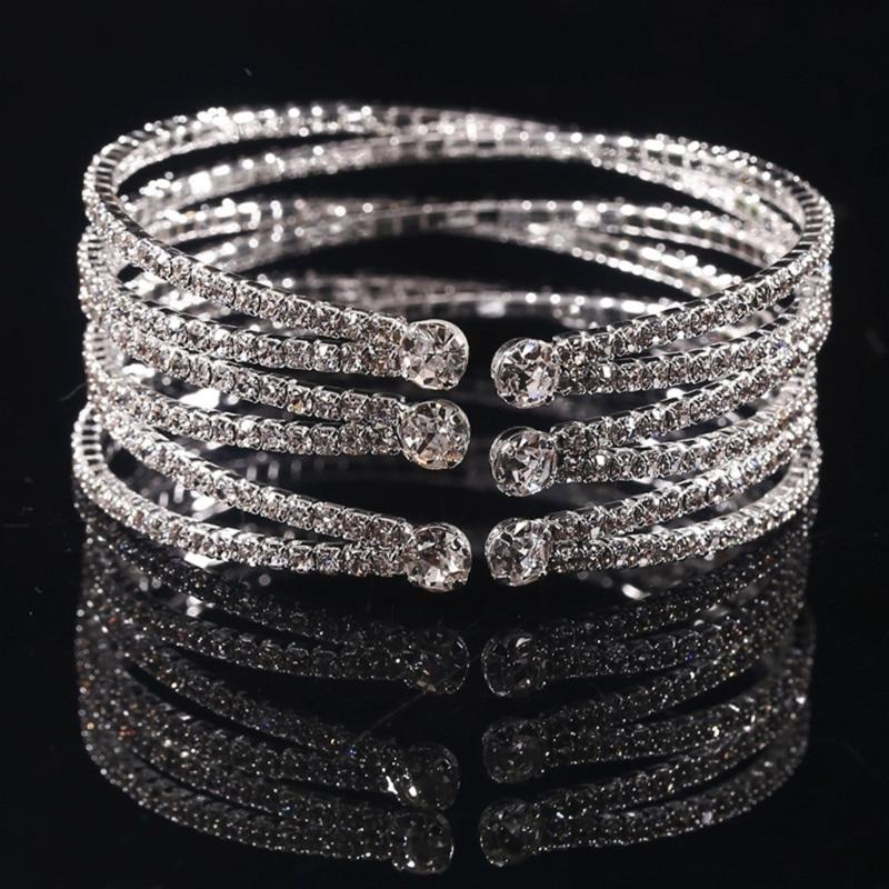 Multilayer Crystal Cuff Bracelet for Women Sparkling Rhinestones Bangle Handmade Jewelry Accessory for Any Outfit