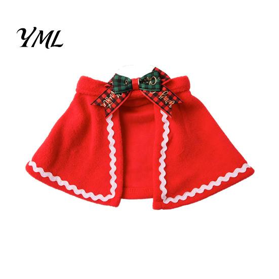 Cat Party Clothes Pet Christmas Cape with Bow, Red Cloak for Small Medium Dogs & Cats, Holiday Apparel Outfit White Wavy Trim, Festive Costume Pets
