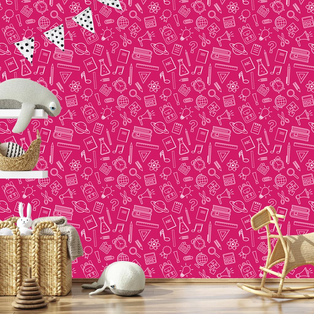 Wallpaper School Supplies Purple and Powder Pink 50x1000