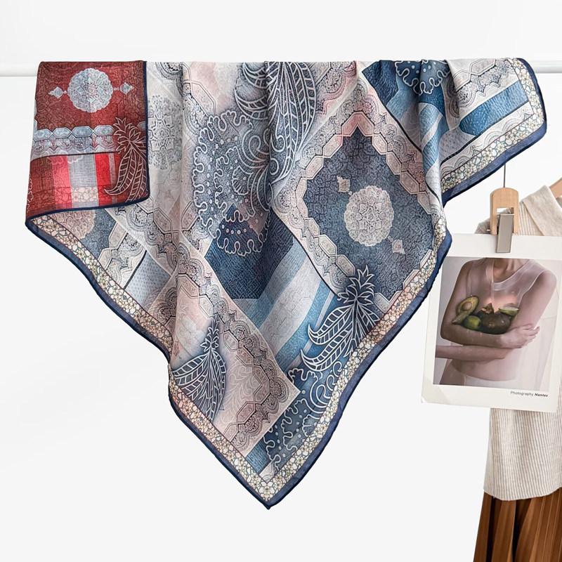 Chinese Style Peony Velvet Square Scarf 91 Women's Spring and Autumn Silk Scarf Shawl Two-color Different-faced Scarf Mother Gift