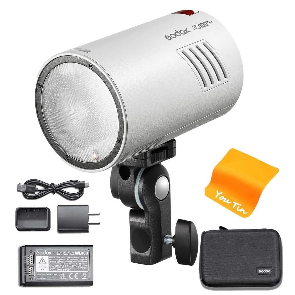 Godox AD100Pro 100Ws TTL HSS Pocket Lithium 360 Second Round Magnetic Flash Head 2.4G 1/8000s Flashlight, 7.2V/2600mAh Battery, Full-Power Flashes,