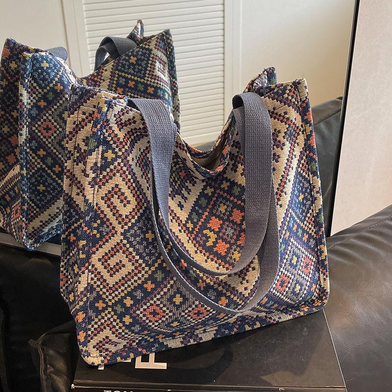 Ethnic Style Bag, Canvas Bag, Hand Woven Tote Bag, Women's Single Shoulder Handbag