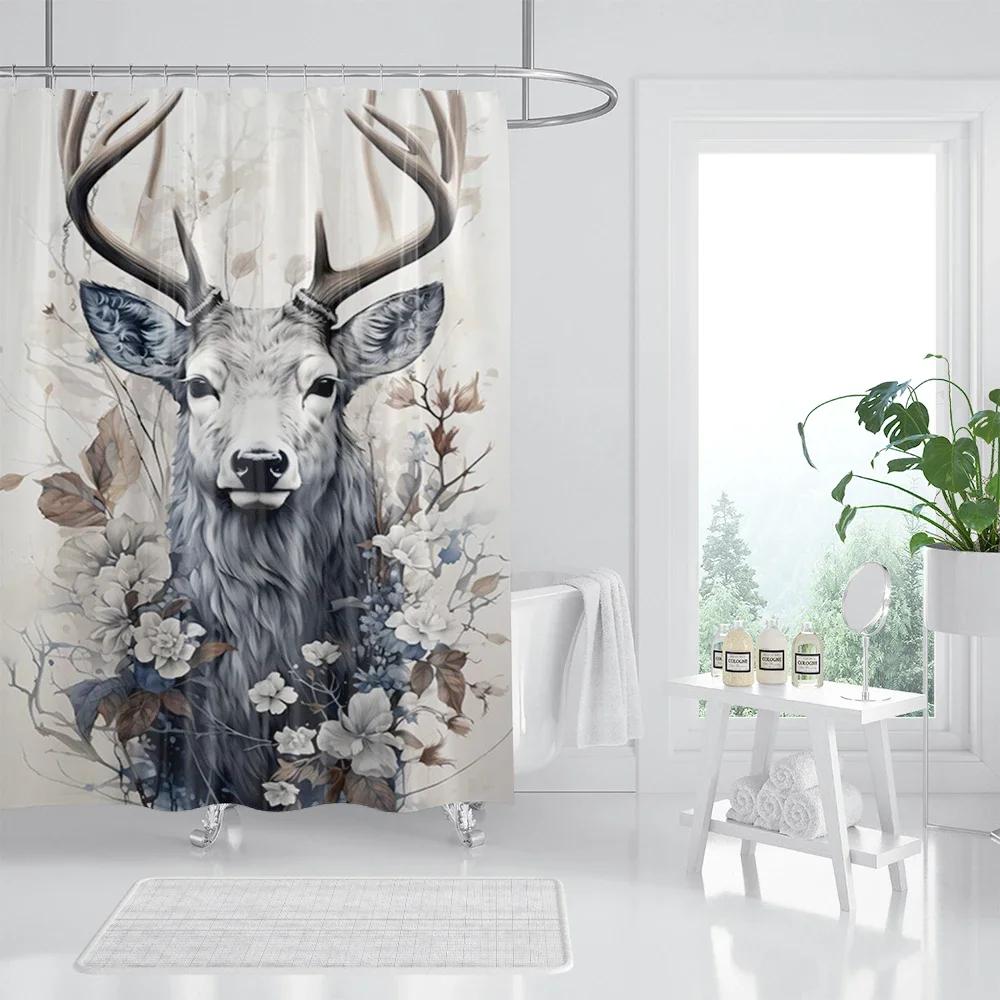 Funny Highland Cow Shower Curtain Farm Animal Sunflower Watercolour Flowers Farmhouse Polyester Fabric Bathroom Decor with Hooks