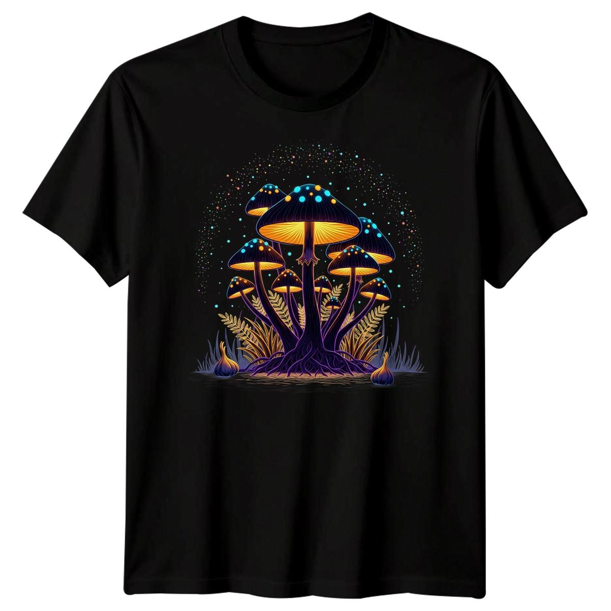 Glowing Mushroom Fantasy Psychedelic Fungi Nature Mens Womens TShirt Graphic Tee S разноцветный