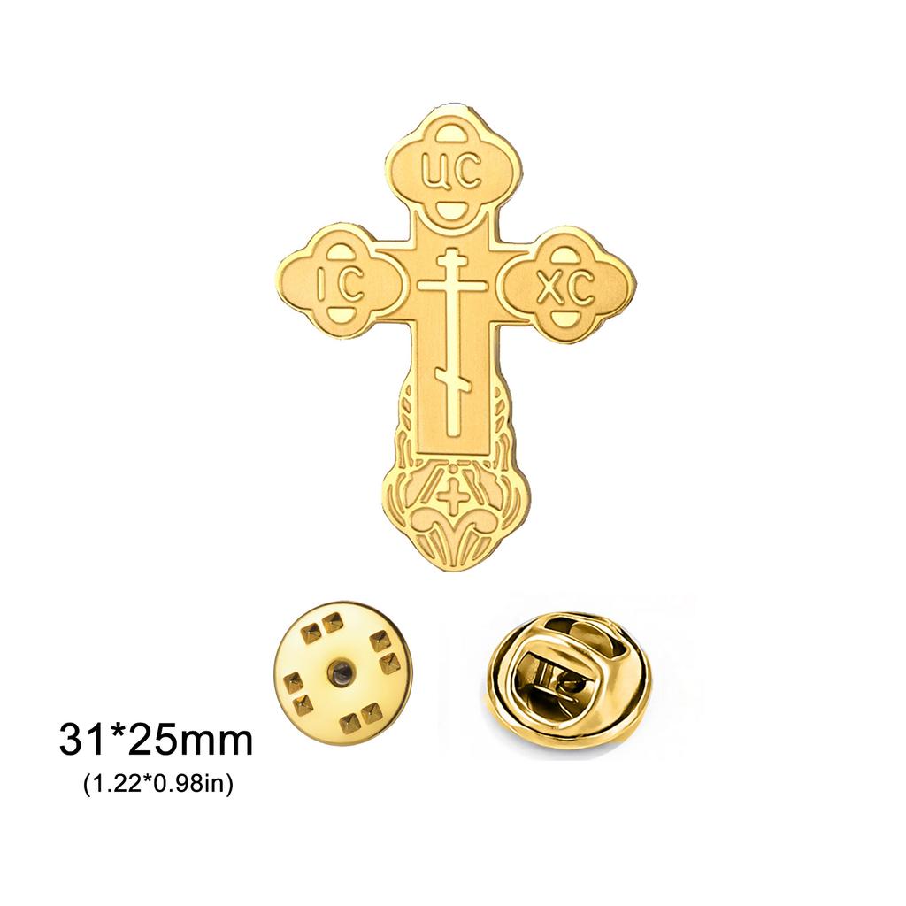 LIKGREAT Christian Cross Brooch for Women Men Enamel Drip Stainless Steel Pin Metal Badge Religious Gothic Jewelry Gift
