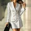 Striped Blazer Dress Women for Fall Double-breasted Lapel Collar Mini Slimming Waist Dress Slim Fit Cinched Above Knee Short Office Wear
