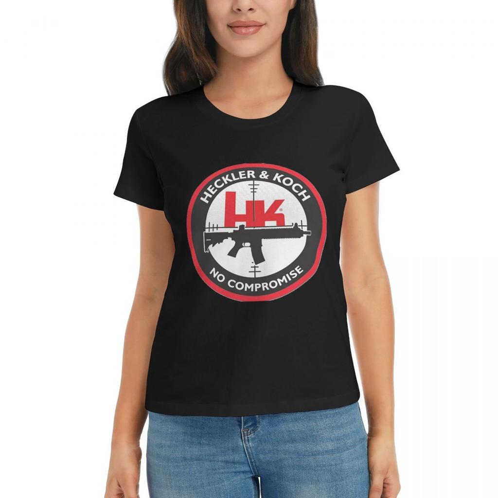 T-shirt da Donna Heckler Koch Hk Logo Estiva Manica Corta Magliette Girocollo Magliette in Cotone Abbigliamento Top Streetwear