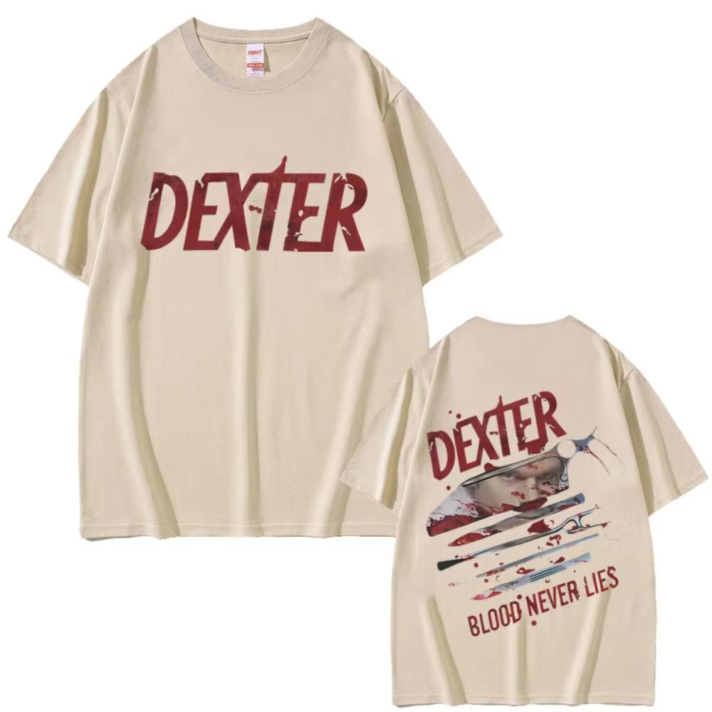 TV Play Dexter Morgan Blood Never Lies Graphic T-shirt Men Women Casual Cotton Vintage T Shirt Men's Clothing Oversized T-shirts
