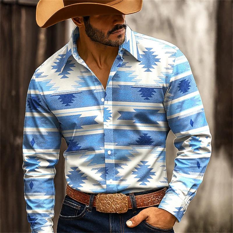 2025 New Men's Shirt 3D High-definition Printing Western Cowboy Style Men's Tops Fashionable Casual Design Comfortable Fabric