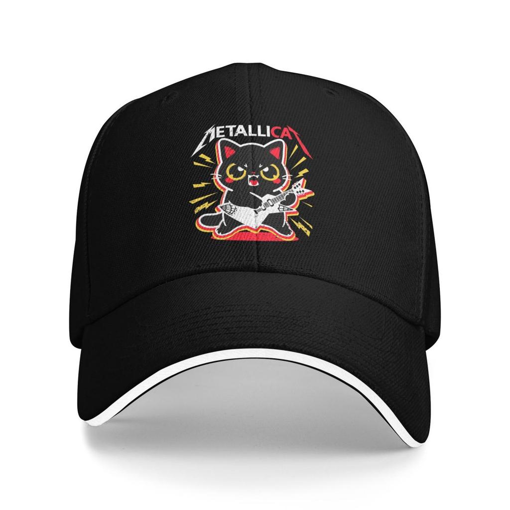 Meowtallica Rocking Black Cat Guitarist Baseball Caps Snapback Baseball Hats Breathable Casual Casquette Outdoor Unisex
