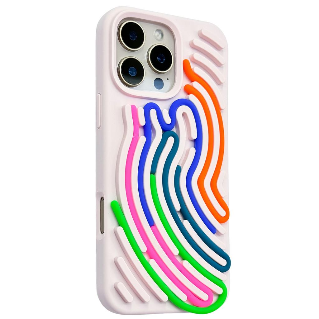 For iPhone 16 Pro Case 3D Stress Relief DIY Colorful Bar Silicone PC Phone Cover Arc Stripe