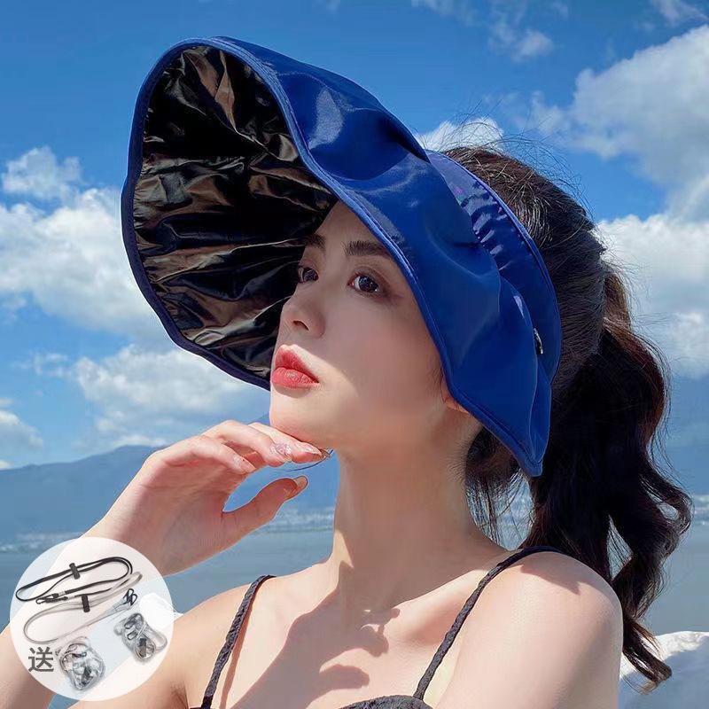 Wholesale Sun Hat Women's Summer Big Brim Cycling UV Protection Empty Top Sun Hat Foldable Face Cover Sun Protection