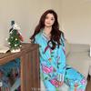 Pearl Velvet Autumn Winter Internet Popular Pajamas Women's Printed British Style Niche Entry Luxury Lapel Suit Home Clothes