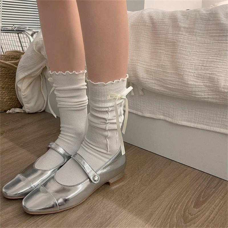 Bowknot Boot Socks Sweet Ruffled Crew Socks Japanese Cute Middle Tube Socks