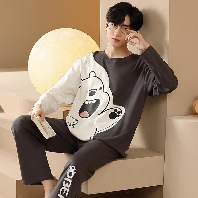 Set pijamale pentru bărbați, primăvară, mâneci lungi, îmbrăcăminte de noapte pentru bărbați