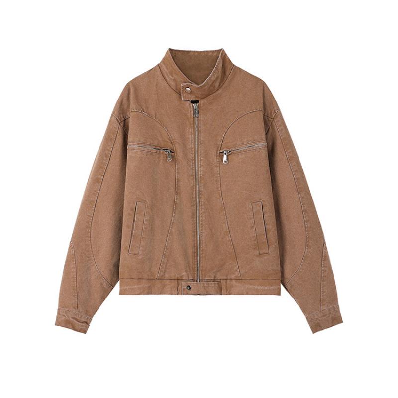 2026 Spring Autumn Men Washed Workwear Jackets Casual Streetwear Outerwear Male Solid Color Stand Collar Coats Man Vintage Coats
