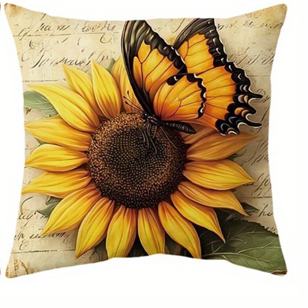 

Vintage - style Sunflower - Butterfly Pillow CoversLiving room sofa cushion cover, soft and comfortable, bedroom room decoration 16x16Inch