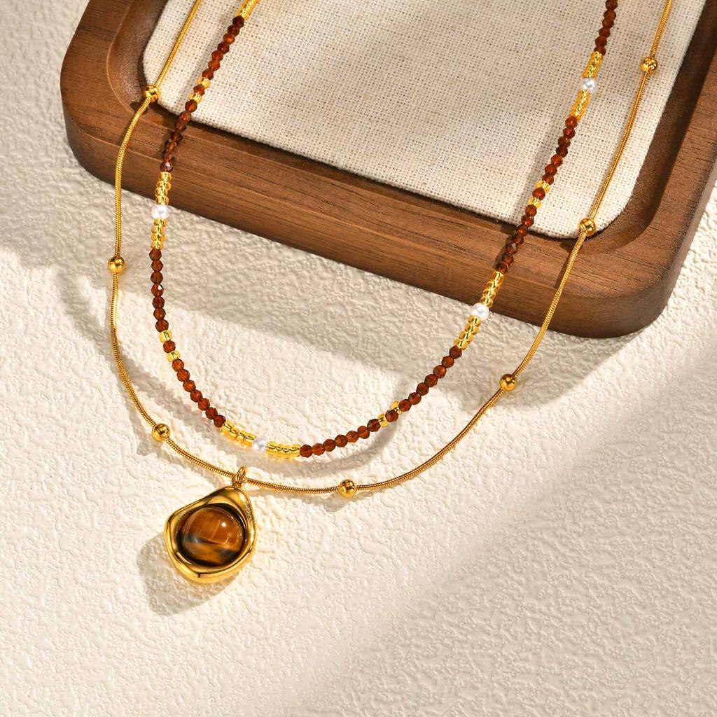 Beaded Choker Necklace for Women, 18K Gold Plated Boho Colorful Natural Stone Beads Chain Necklace stackable Handmade Jewelry