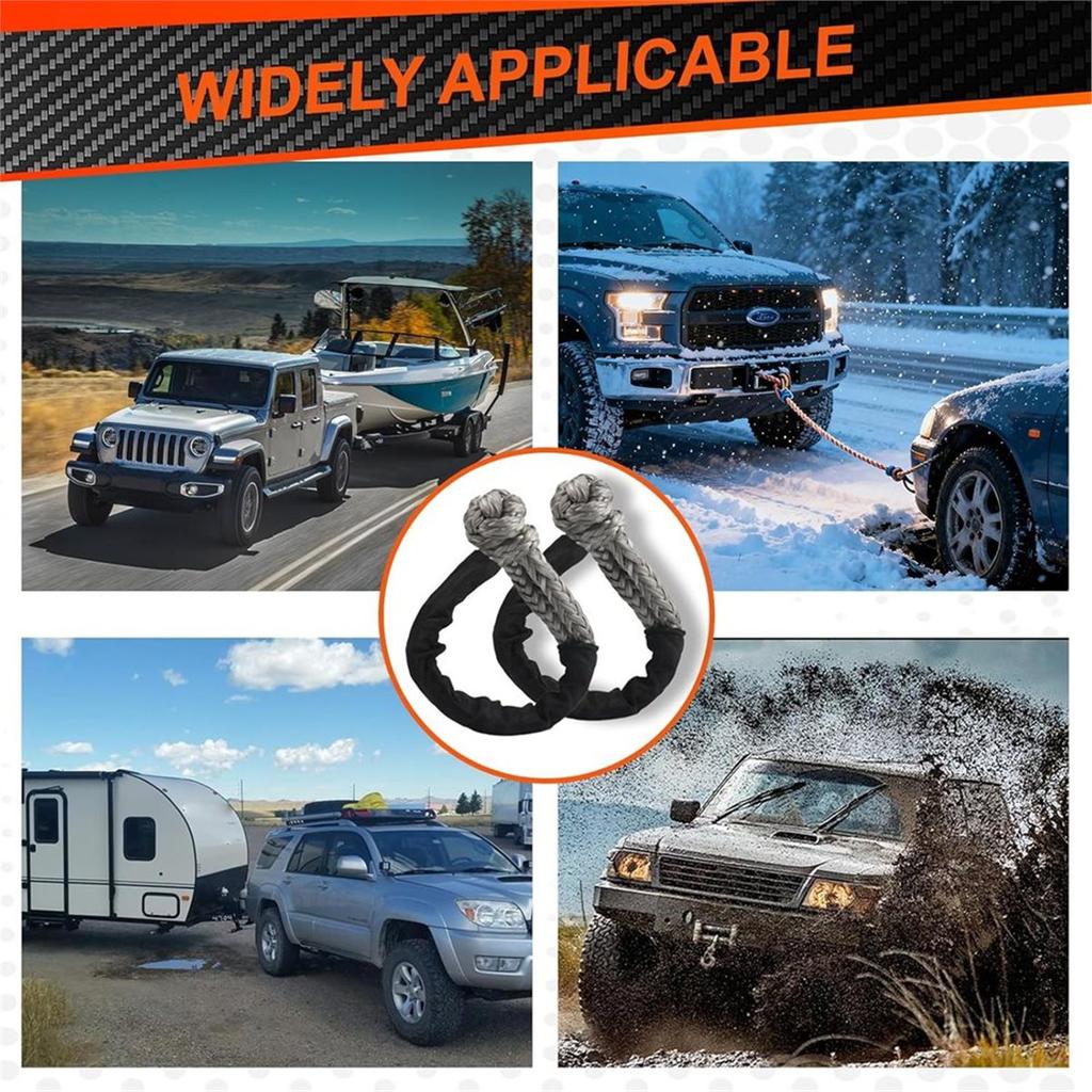 2 ks syntetické měkké oko, 1/2" x 22" měkké oko, lano pro vyproštění na silnici, vyprošťovací offroad tažné oko pro většinu automobilů