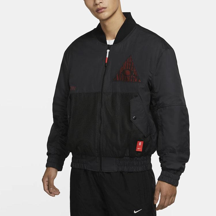 Nike Kyrie Basketball Sports Mesh Panel Print Woven Bomber Jacket Cotton Outerwear Men Jacket Black CK6671-010