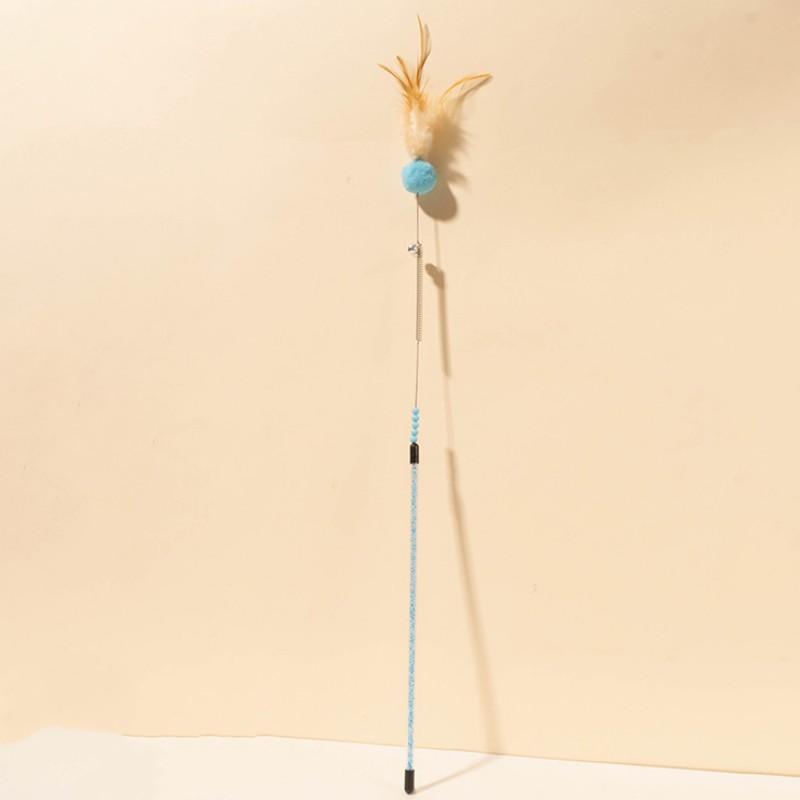 Cat Toys Feather Cat Stick Bite Resistant Steel Wire Spring Feather Interactive Cats Toy with Bell Wool Ball Kitten Toy Sticks