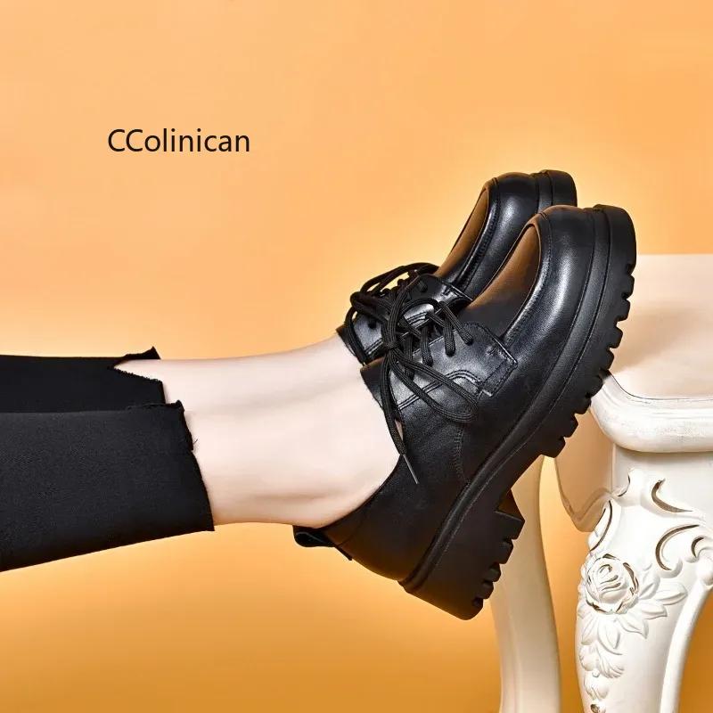 Women Genuine Leather Tack Shoes New Black Platform Flats Shoes Women Loafers Slip on Boat Shoes Designer Casual Leather Oxfords