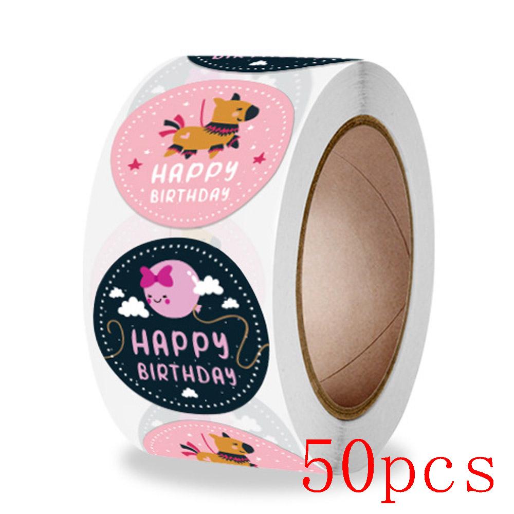 50-500Pcs Round Happy Birthday Stickers For Party Decor Envelope Sealing Label Gift Packing Adhesive Sticker Greeting Card Label