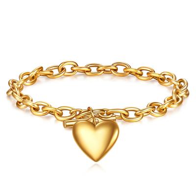 Bracciale con fibbia a forma di cuore in acciaio al titanio 304 semplice alla moda