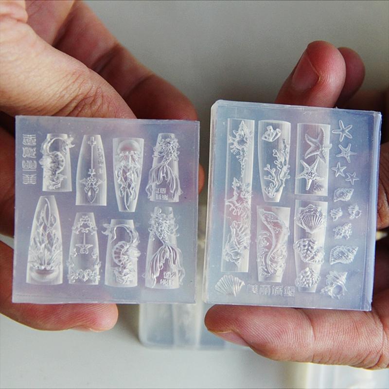 Sea Lifes Nail Stamping Set Silicone Molds Nail Art Designing Mold Suitable for Creative Manicure with Whales and Shells