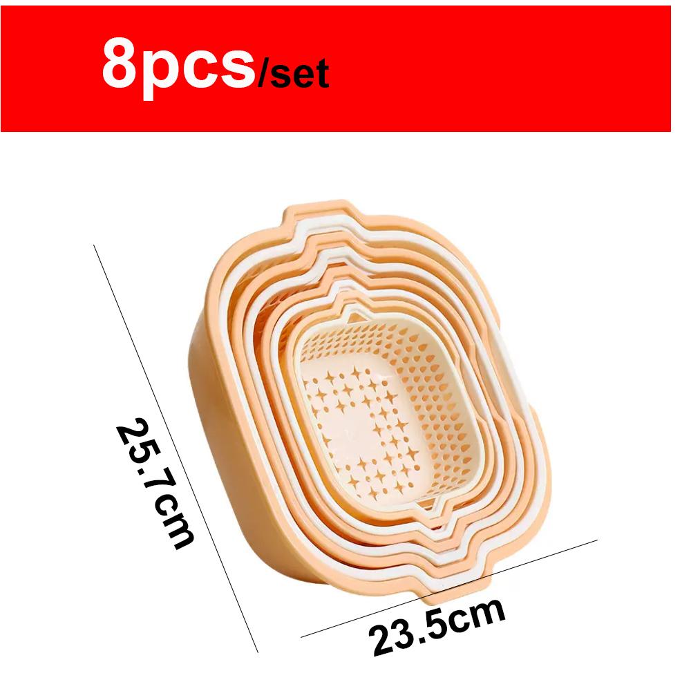 8 pièces/6 pièces/ensemble Égouttoir d'évier Cuisine Paniers d'égouttage double couche Boîte/Panier à légumes Bassin de lavage Panier égouttoir à fruits Boîte de rangement de cuisine