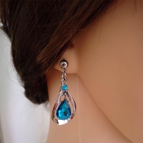 Women Fashion Water-drop Faux Sapphire Dangle Ear Studs Necklace Jewelry Set