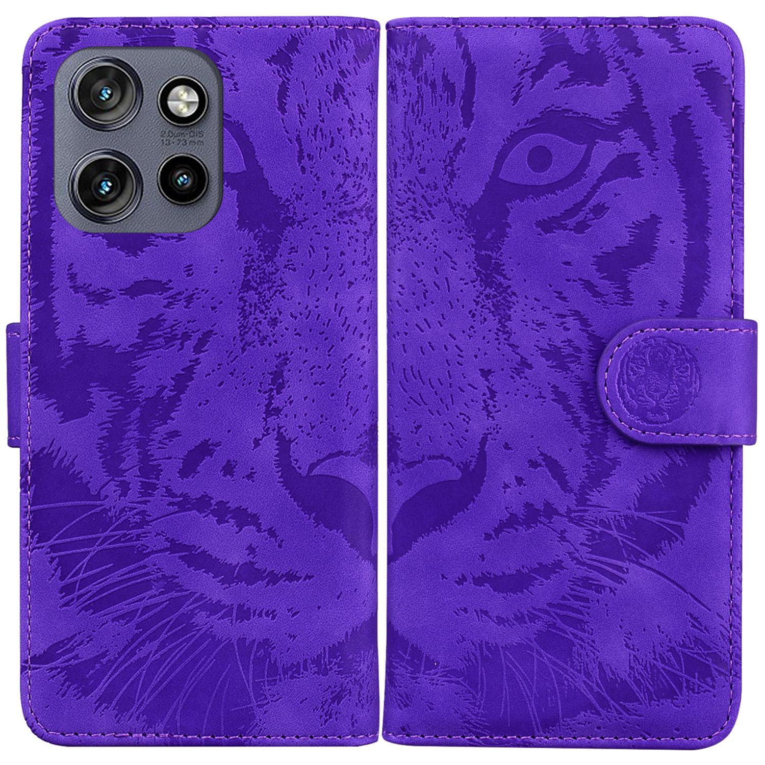 

For Motorola Edge 50 Neo 5G/Moto S50 5G/Thinkphone 25 5G Case Tiger Imprint Leather Wallet Phone Cover Purple