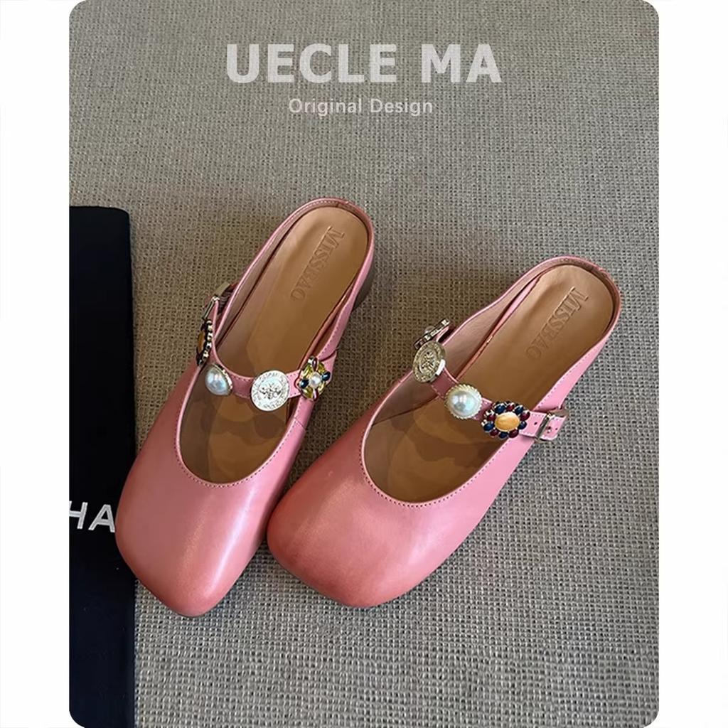 Sheepskin model~ Baotou half slippers women's summer wear high-end feeling with skirt cool slippers one pedal lazy Muller shoes