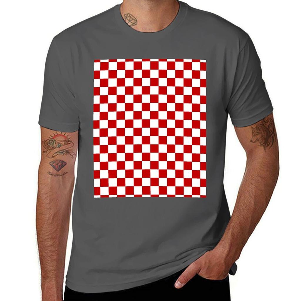 Cherry Red And White Checkerboard Pattern TShirt Plus Size Short Sleeve TShirt