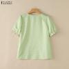 ZANZEA Women Casual Square Collar Loose Summer Short Sleeve Plaid Print Blouse