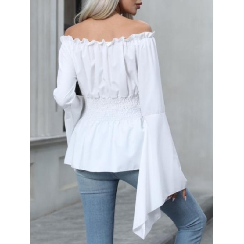 Módní Elegantní Dámská Blůza s Odkrytými Rameny Dlouhý Rukáv Plisovaná Slim Fit Elastický Pás Košile Kancelářský Streetwear Ležérní Jednoduché Sladké Jednobarevné Topy