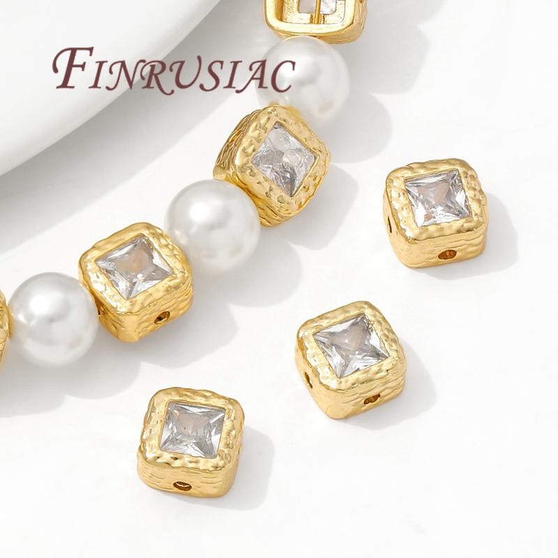 8mm 18K Gold Plated Square Spacer Bead For Jewelry Making,Zircon Bead For Bracelets,Separators For Beads,DIY Beading Accessories