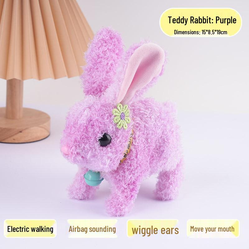 Plush Interactive White Rabbit Toy - Walking, Talking, Ear-Wiggling, Mouth-Moving Long-Haired Pet Simulation.
