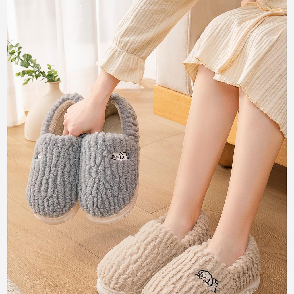 Cotton Slippers for Women, Autumn and Winter, Indoor Home, Anti Slip Plush Bag with Added Velvet Heel, Cotton Shoes for Men