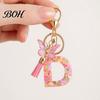 Compact Keychain Pink Series Pendant, Sequins Heart Initial Letter Charm Key Chain with Durable Butterfly Tassel Design, A-Z Holder for Bag
