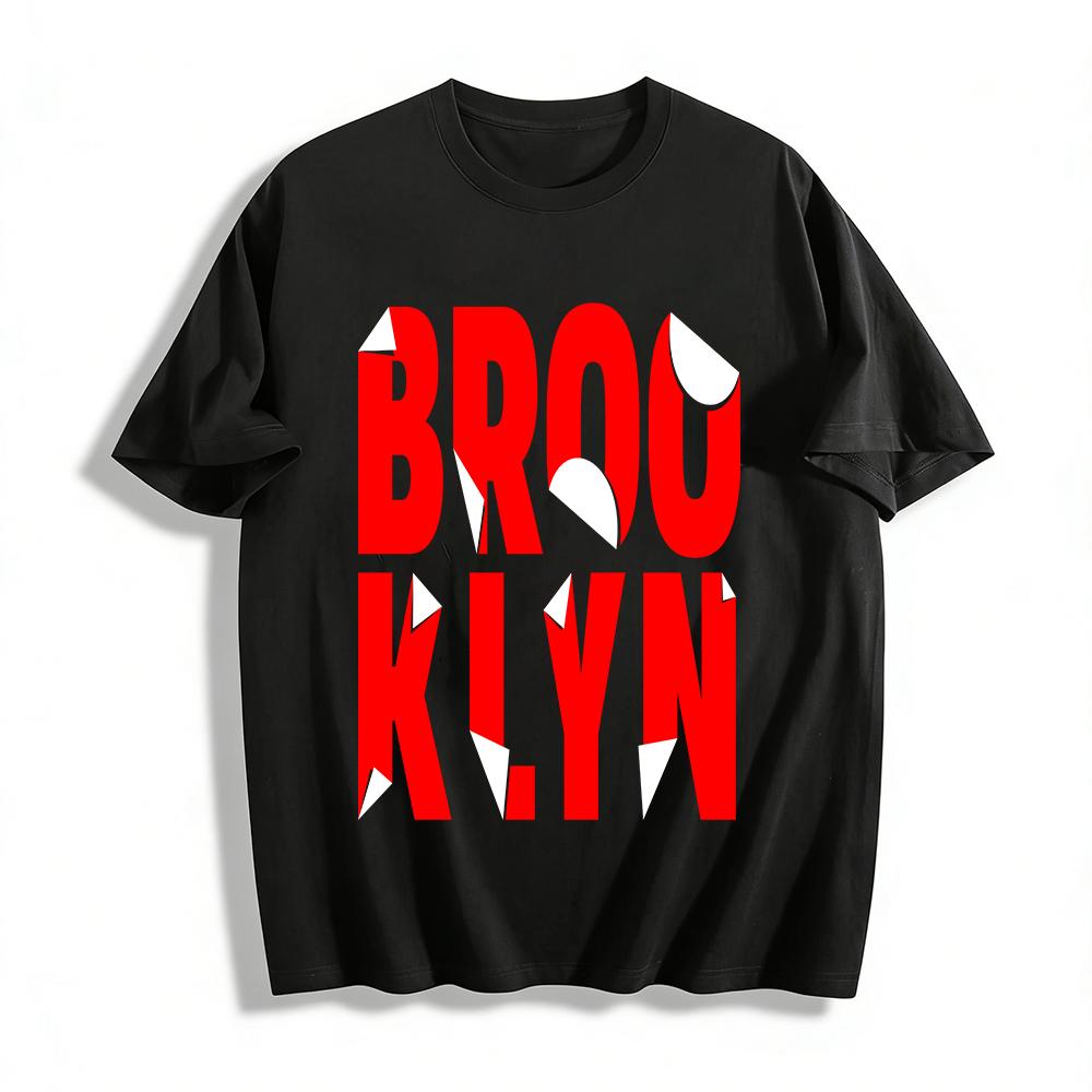 Brooklyn Creative Letter Print Casual Cotton T-Shirt Pure cotton T-shirt XXS