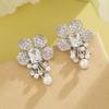 Elegant Geometric Copper Zircon Pearl Earrings For Wedding Bridesmaids