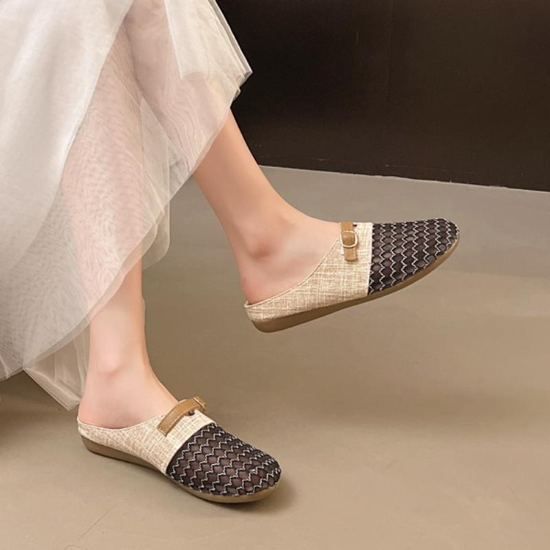 Fashion Round Head Breathable Non-slip Line Button Mary Jane Fishnet Shoes Ladies Shoes Cheap Fashion Flat Sandals New Summer