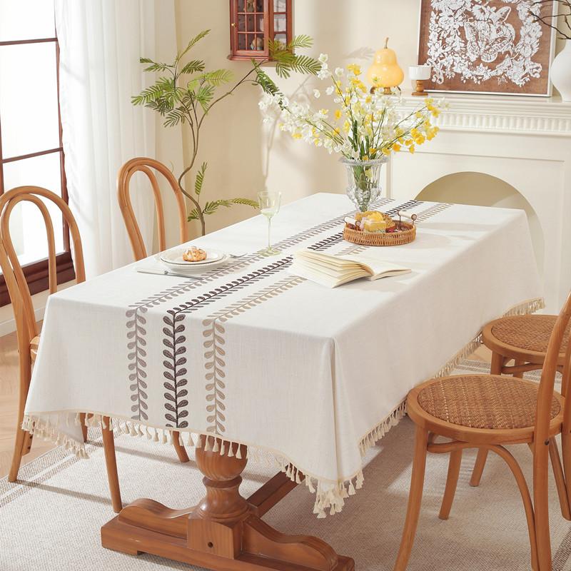 Embroidered Coffee Leaves Flower Fringed Tablecloth Rectangular Coffee Table Tablecloth Table Cloth