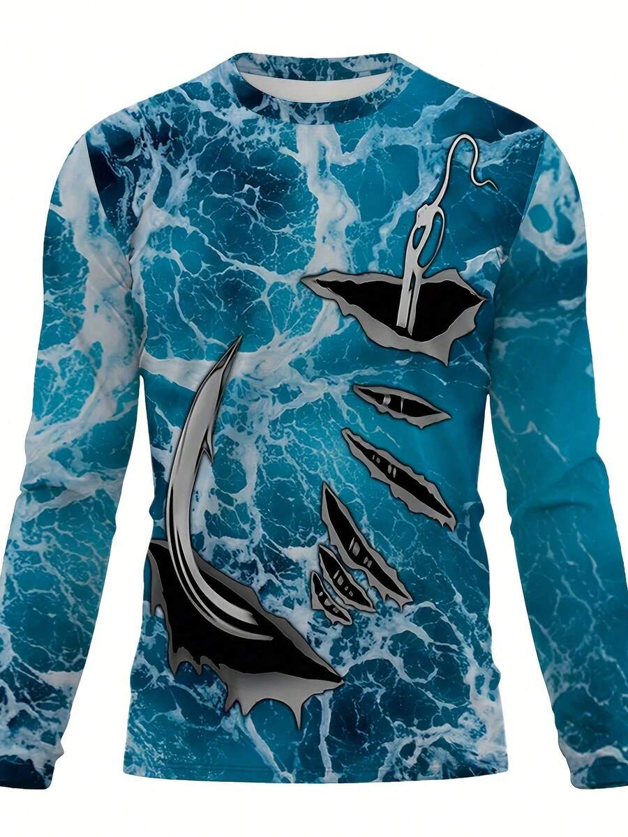 Men 3D Fish Scale Hook Long Sleeve Polyester Fishing Outdoor T-Shirt S