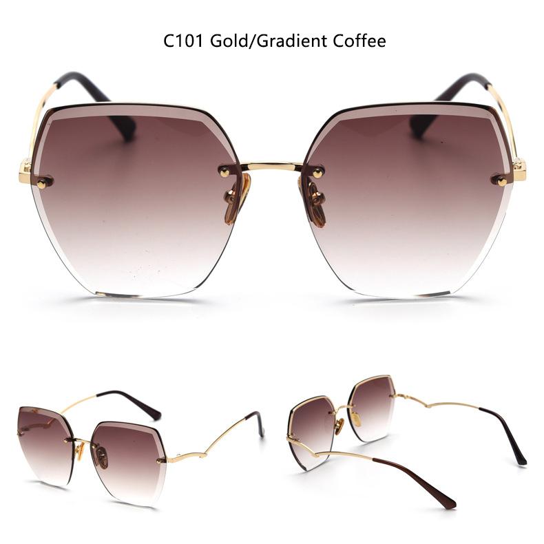 Vintage Rimless Cut Edge Sunglasses Designer Luxury Black Shades Metal Frame Big Gradient Square UV400