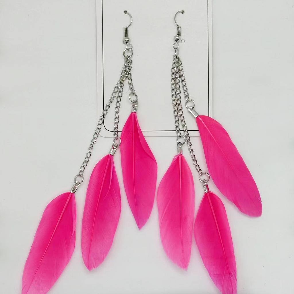 Vintage Bohemian Feather Tassel Earrings Exaggerated Ethnic Vacation Dangle Ear Jewelry Fashion Accessories For Women